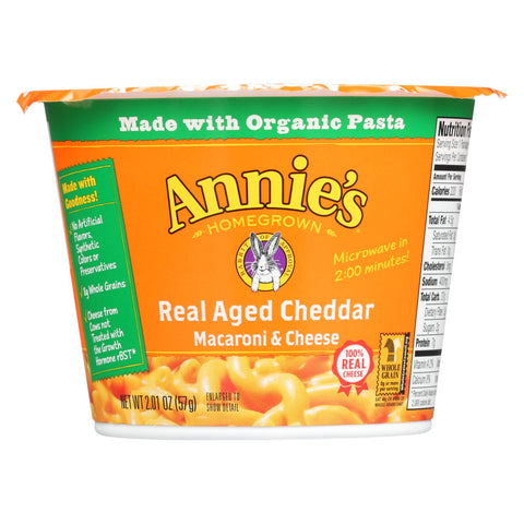 Annie's Homegrown Real Aged Cheddar Microwavable Macaroni And Cheese Cup - Case Of 12 - 2.01 Oz.