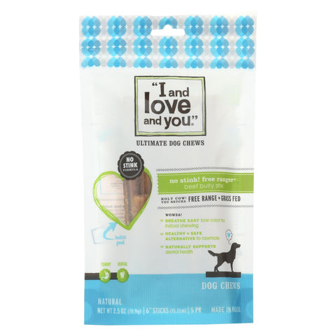 I And Love And You Dog Chews - No Stink Free Ranger Bully Stix - Beef - 5 Count - Case Of 6