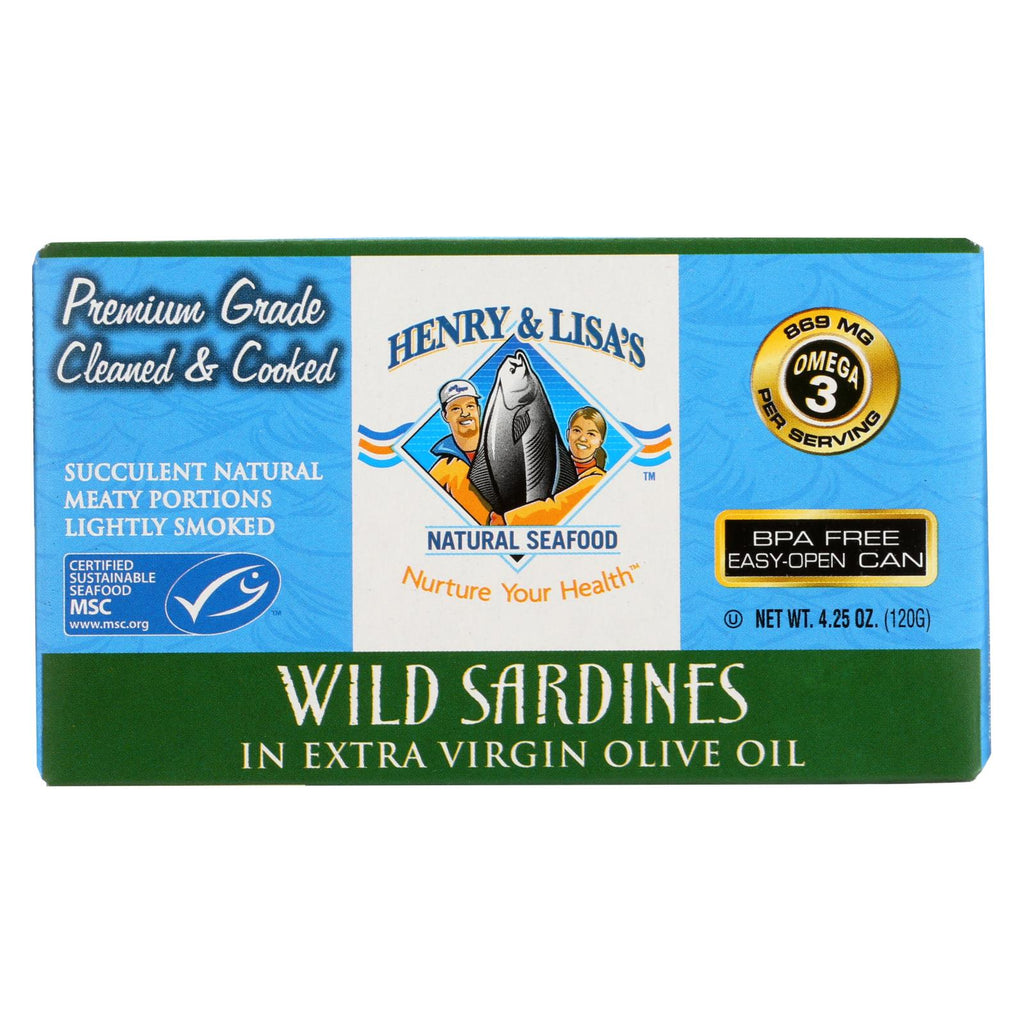 Henry And Lisa's Natural Seafood Wild Sardines In Extra Virgin Olive Oil - Case Of 12 - 4.25 Oz.