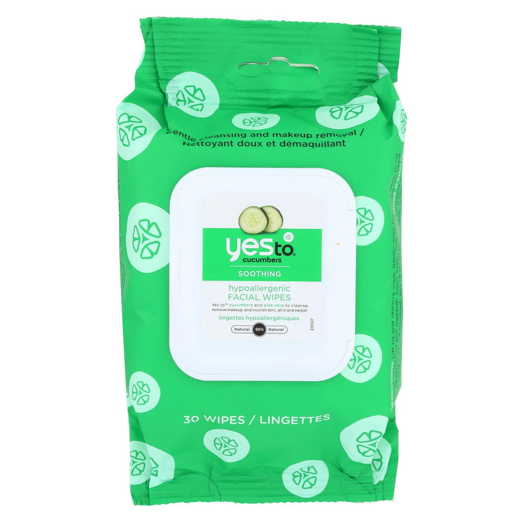 Yes To Cucumbers Facial Towelettes - Soothing - Hypoallergenic - 30 Count - Case Of 3