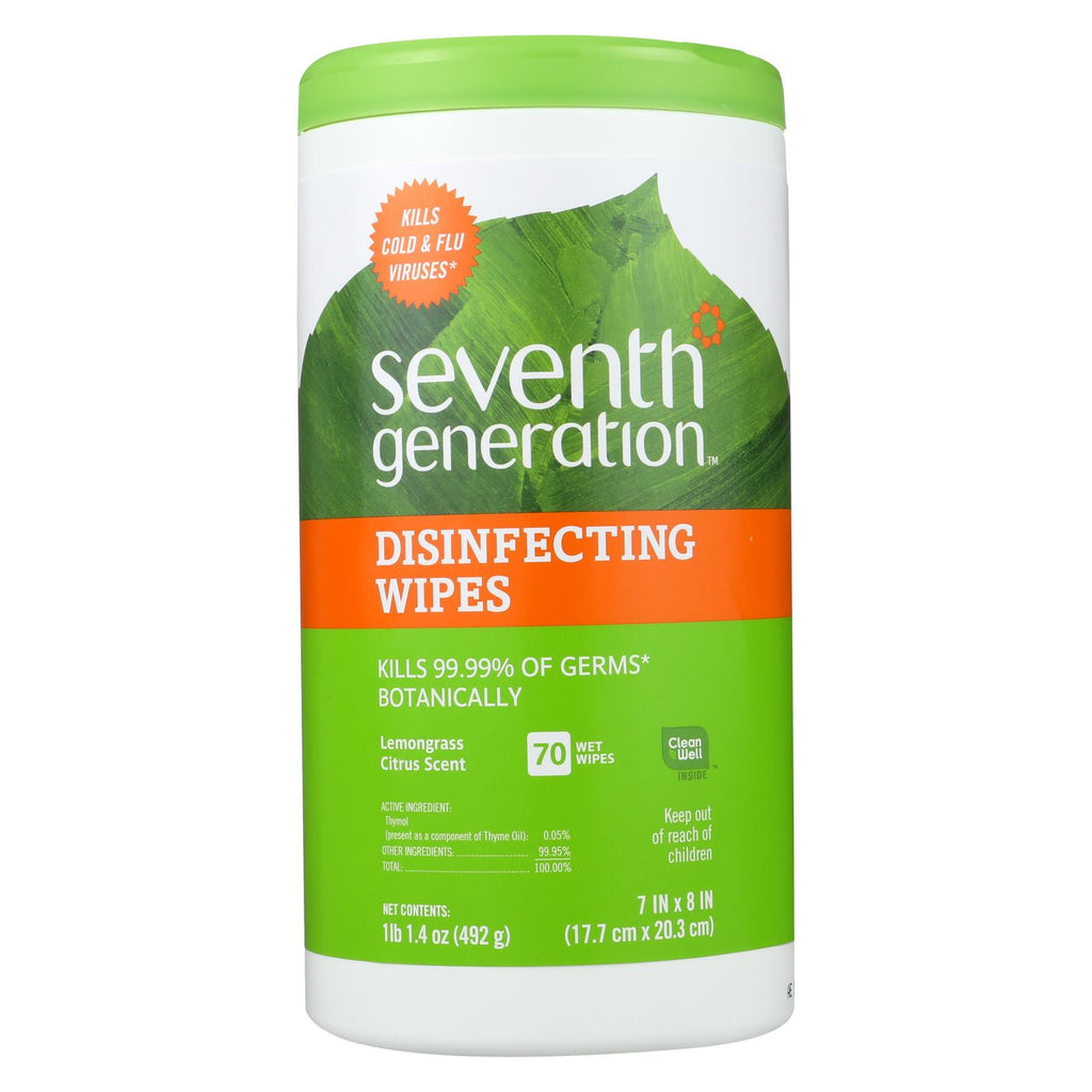 Seventh Generation Disinfecting Wipes Lemongrass And Citrus - 70 Wipes