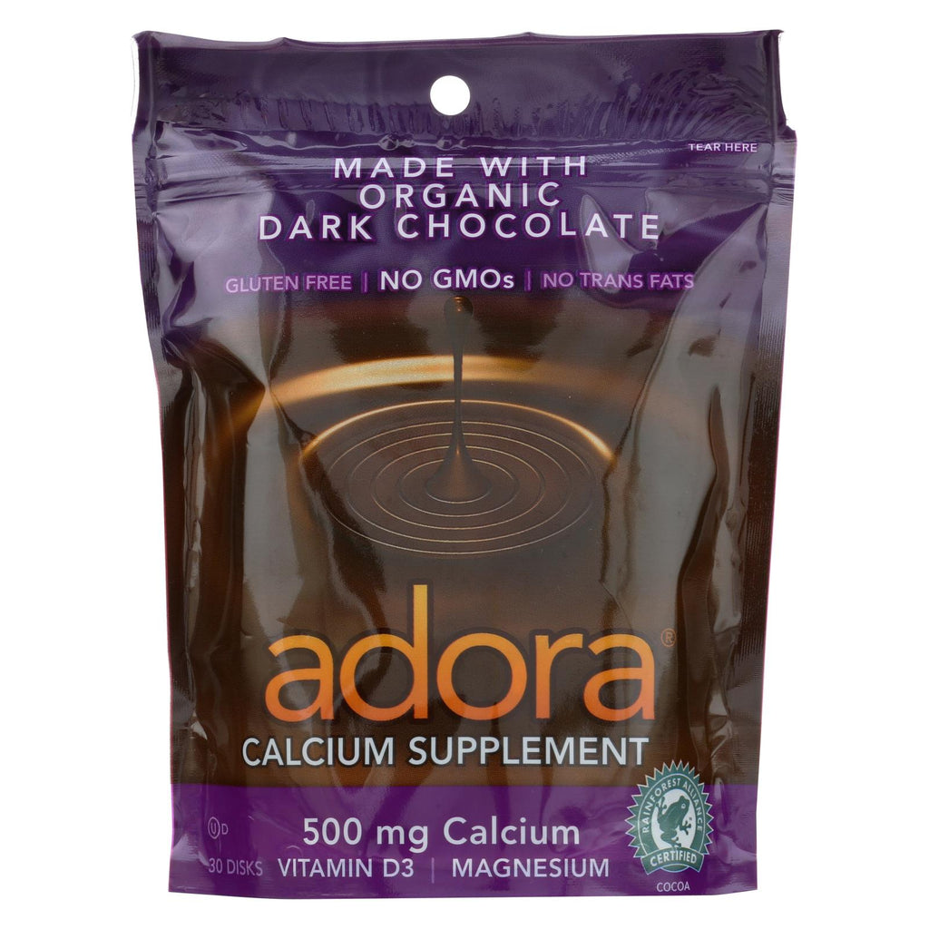 Adora - Organic Calcium Supplement Disk - Dark Chocolate - 30 Ct - 1 Case