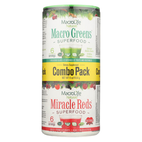 Macrolife Naturals Superfood - Macro Greens And Miracle Reds Combo Pack - 4 Oz