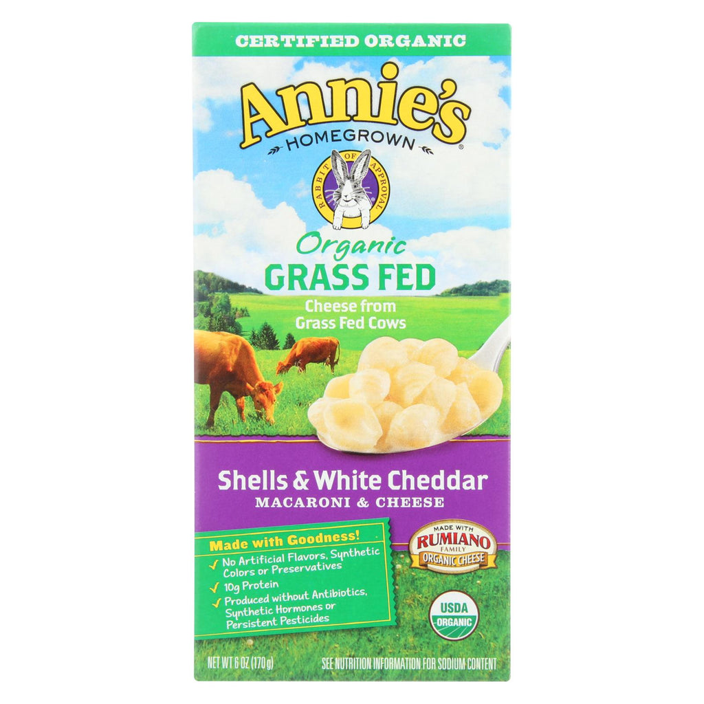 Annies Homegrown Macaroni And Cheese - Organic - Grass Fed - Shells And White Cheddar - 6 Oz - Case Of 12