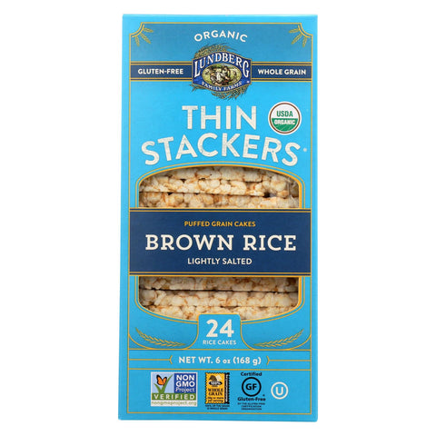 Lundberg Family Farms Organic Lund Brown Rice Low Sodium Stackers - Case Of 12 - 5.9 Oz.