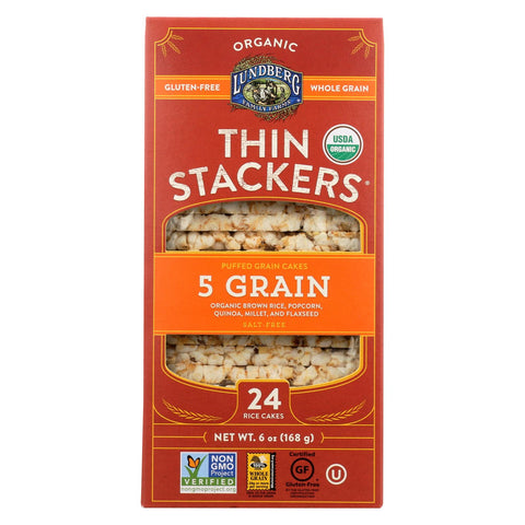 Lundberg Family Farms Organic Thin Stackers Puffed Grain Cakes - Case Of 12 - 5.9 Oz.