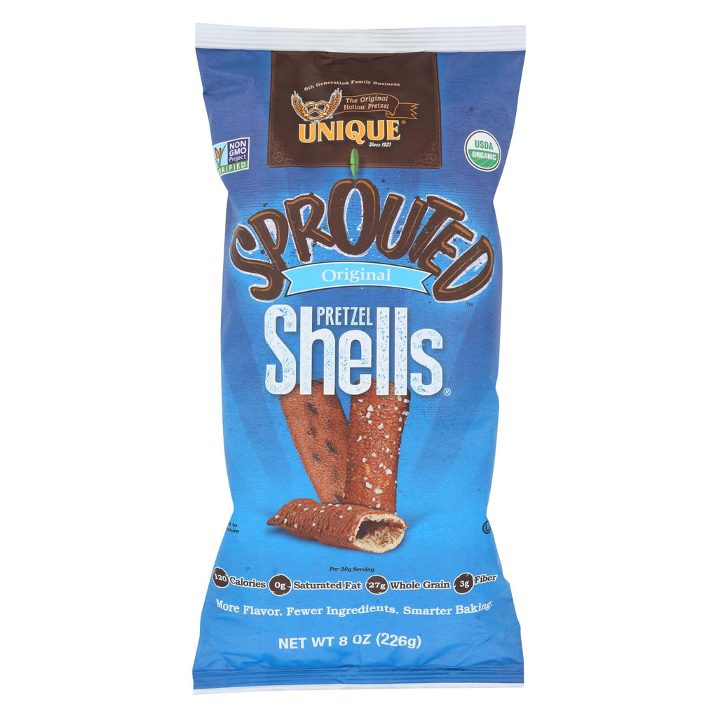 Unique Pretzels Sprouted Shells - Original Sea Salt - Case Of 12 - 8 Oz.