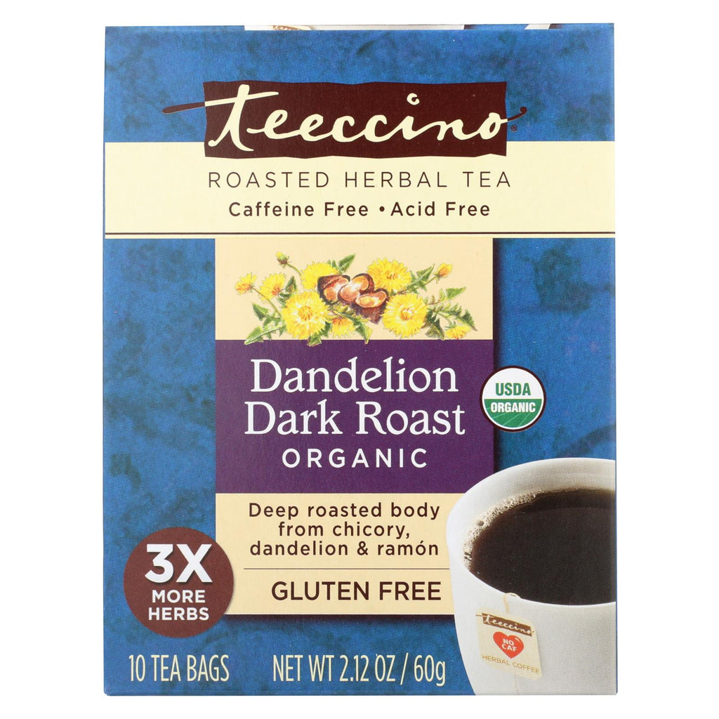 Teeccino Coffee Tee Bags - Organic - Dandelion Dark Roast Herbal - 10 Bags