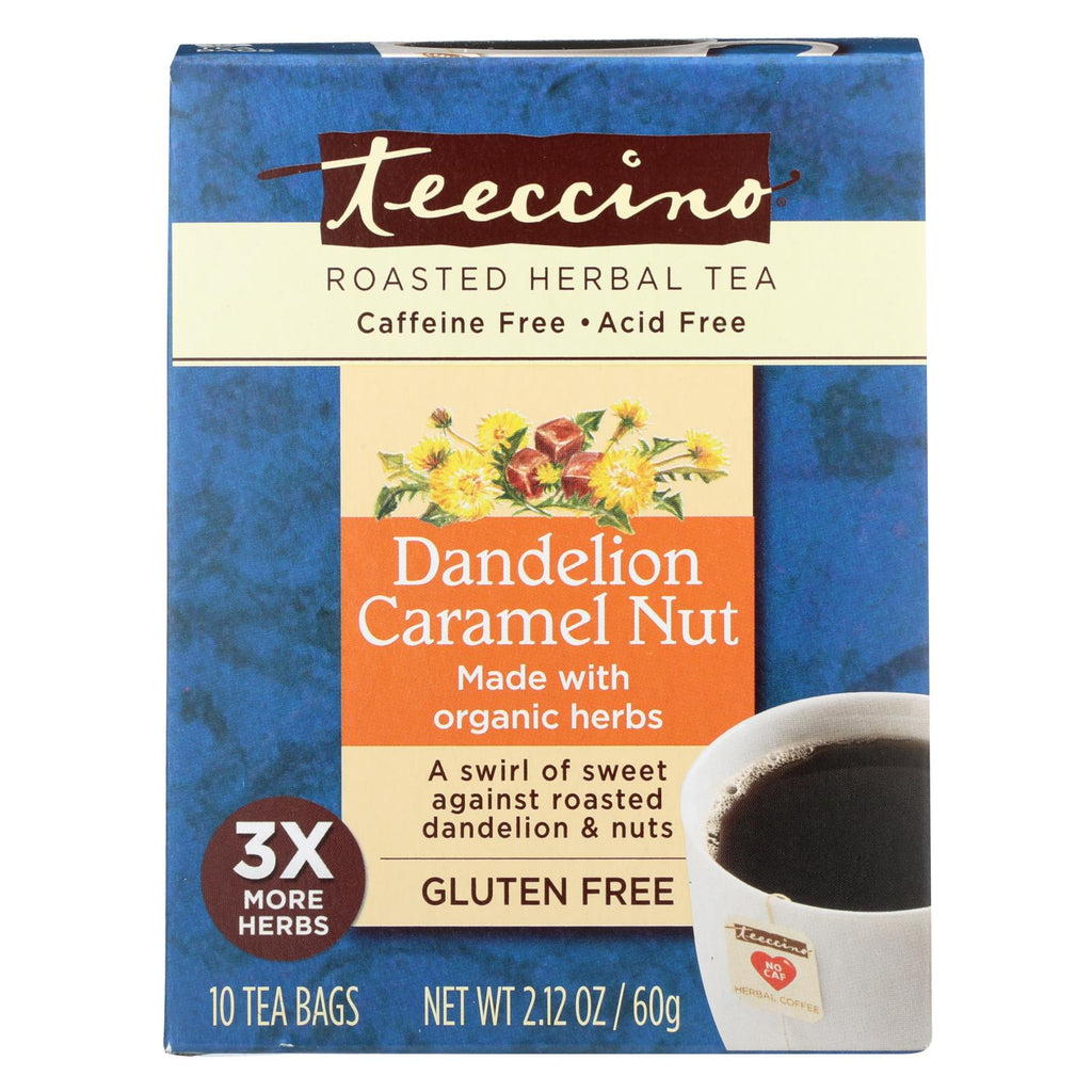 Teeccino Coffee Tee Bags - Organic - Dandelion Caramel Nut Herbal - 10 Bags