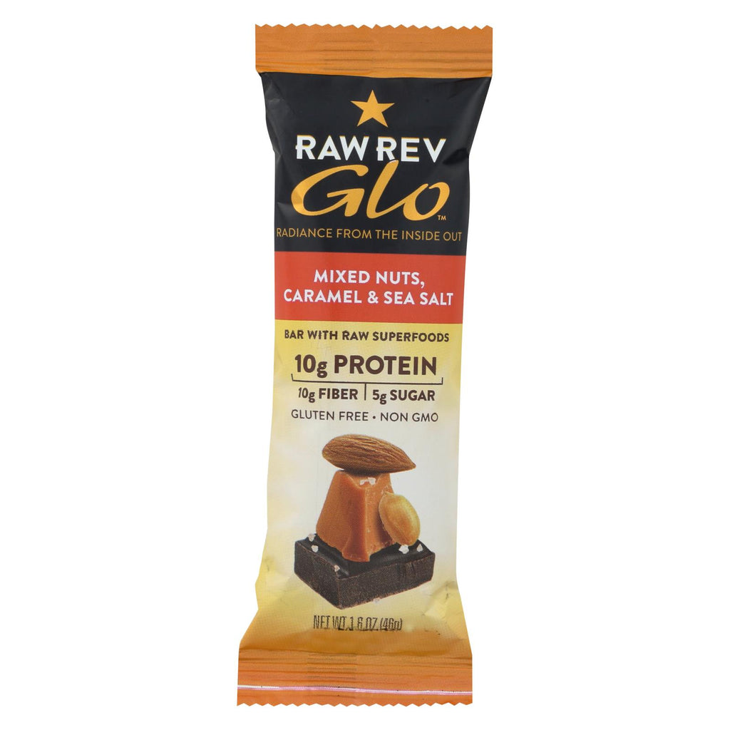 Raw Revolution Glo Bar - Mixed Nuts - Caramel And Sea Salt - 1.6 Oz - Case Of 12