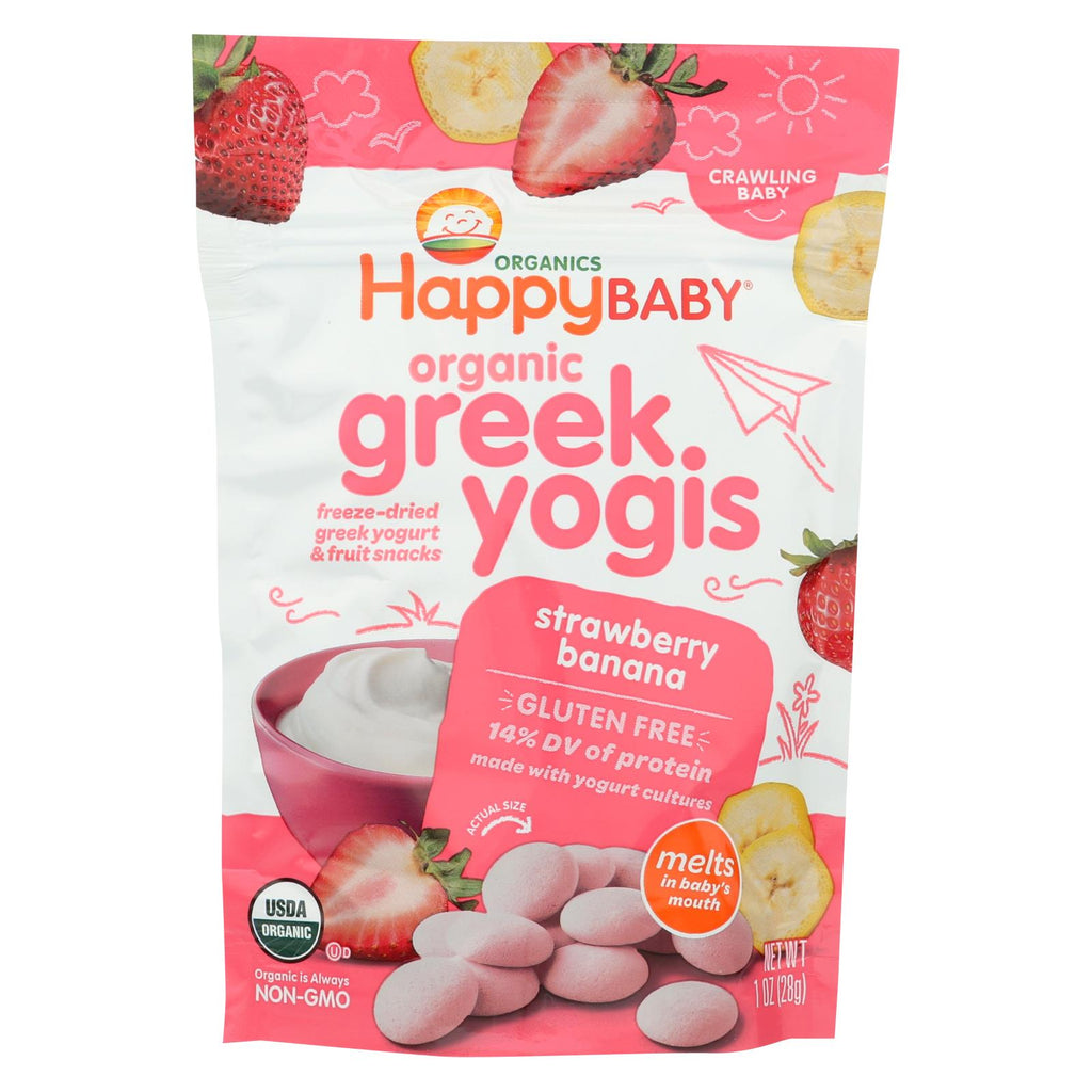 Happyyogis Yogurt Snacks - Organic - Freeze-dried - Greek - Babies And Toddlers - Strawberry Banana - 1 Oz - Case Of 8