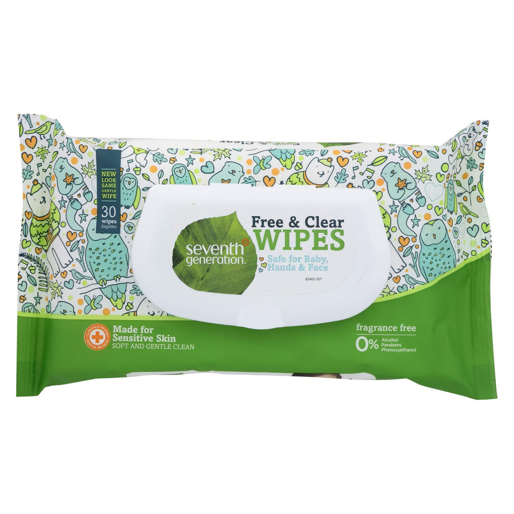 Seventh Generation Free And Clear Baby Wipes - Flip - Top Dispenser - Case Of 12 - 30 Count