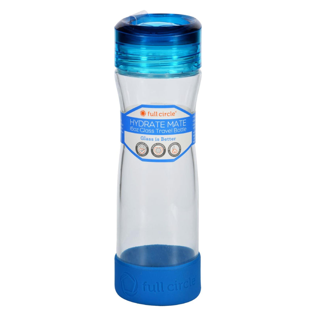 Full Circle Home Water Bottle - Travel - Glass - Hydrate Mate - Blueberry - 16 Oz