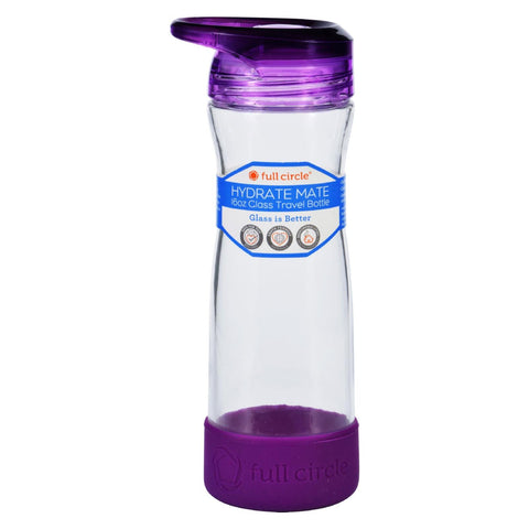 Full Circle Home Water Bottle - Travel - Glass - Hydrate Mate - Elderberry - 16 Oz