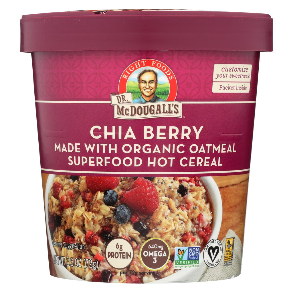 Dr. Mcdougall's Organic Chia Berry Superfood Hot Cereal Cup - Case Of 6 - 2.5 Oz.