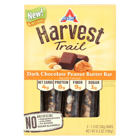 Atkins Harvest Trail Bar - Dark Chocolate Peanut Butter - 1.3 Oz - 5 Count