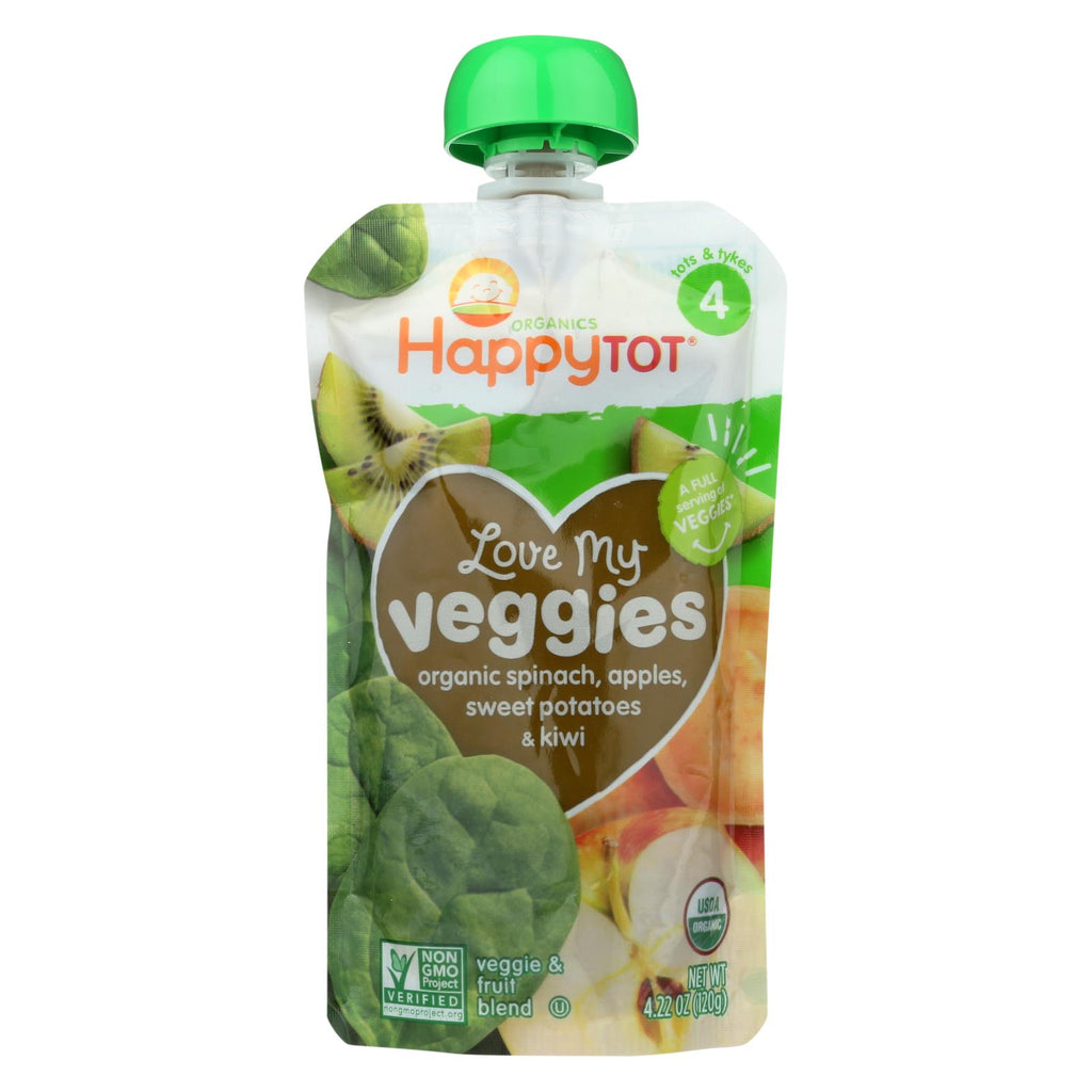 Happy Tot Toodler Food - Organic - Love My Veggies - Spinach Apple Sweet Potato And Kiwi - 4.22 Oz - Case Of 16