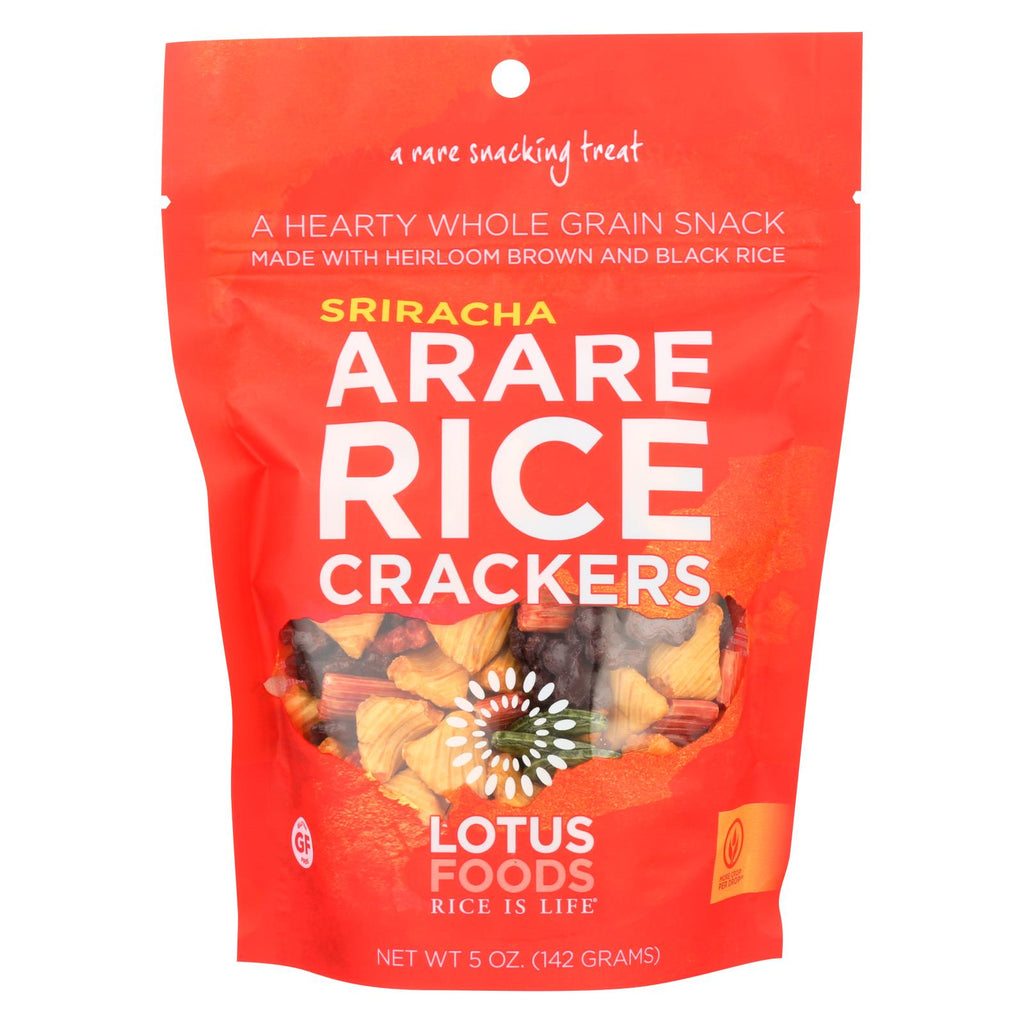 Lotus Foods Arare Rice Crackers - Sriracha - Case Of 8 - 5 Oz.