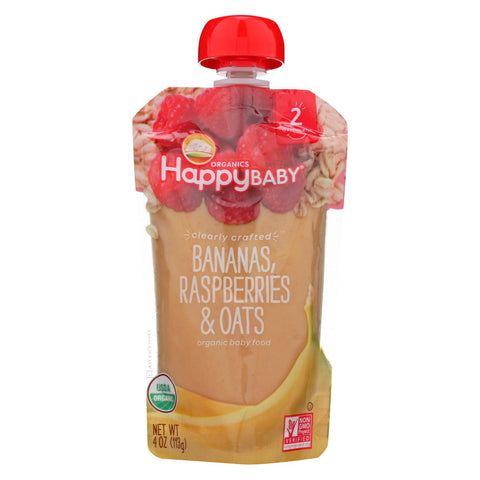 Happy Baby Happy Baby Clearly Crafted - Bananas, Raspberries And Oats - Case Of 16 - 4 Oz.