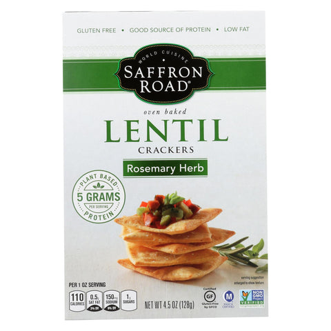 Saffron Road Lentil Crackers - Rosemary Herb - Case Of 6 - 4.5 Oz