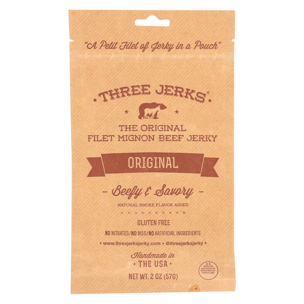 Three Jerks Jerky Filet Mignon Original Jerky - Beefy And Savory - Case Of 12 - 2 Oz.