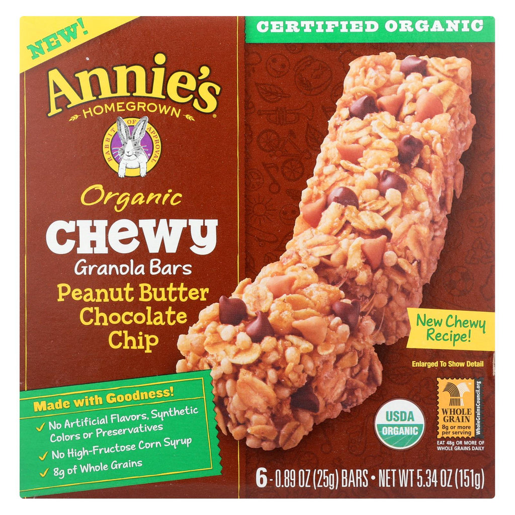 Annie's Homegrown Organic Chewy Granola Bars Peanut Butter Chocolate Chip - Case Of 12 - 5.34 Oz.