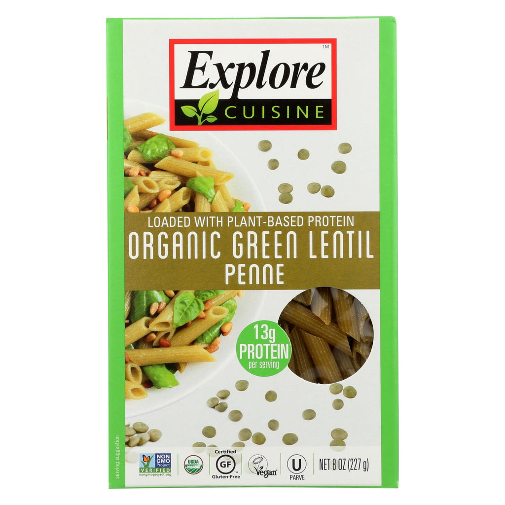 Explore Cuisine Organic Green Lentil Penne - Lentil Penne - Case Of 6 - 8 Oz.