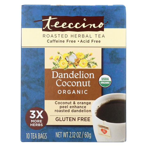 Teeccino Organic Chircory Herbal Tea - Dandelion Coconut - Case Of 6 - 10 Bag