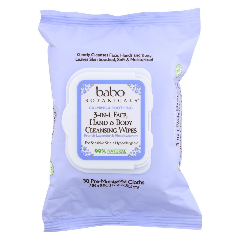 Babo Botanicals - Hand And Body Cleansing Wipes - Lavender And Meadowsweet - Case Of 4 - 30 Count