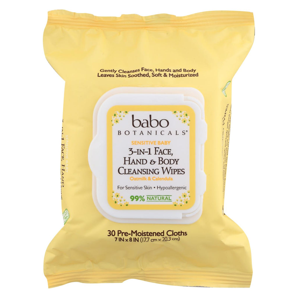 Babo Botanicals - Hand And Body Cleansing Wipes - Oatmilk And Calendula - Case Of 4 - 30 Count