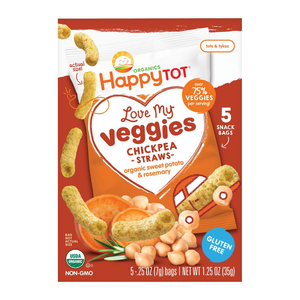 Happy Tot Organic Chickpea Straws - Sweet Potato & Rosemary - Case Of 6 - 1.25 Oz