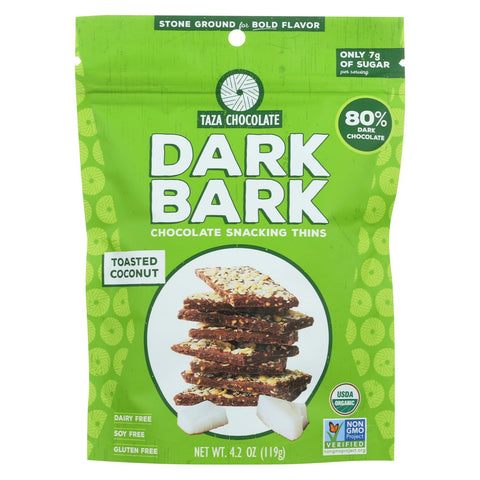 Taza Chocolate Organic Dark Bark Chocolate - Toasted Coconut - Case Of 12 - 4.2 Oz