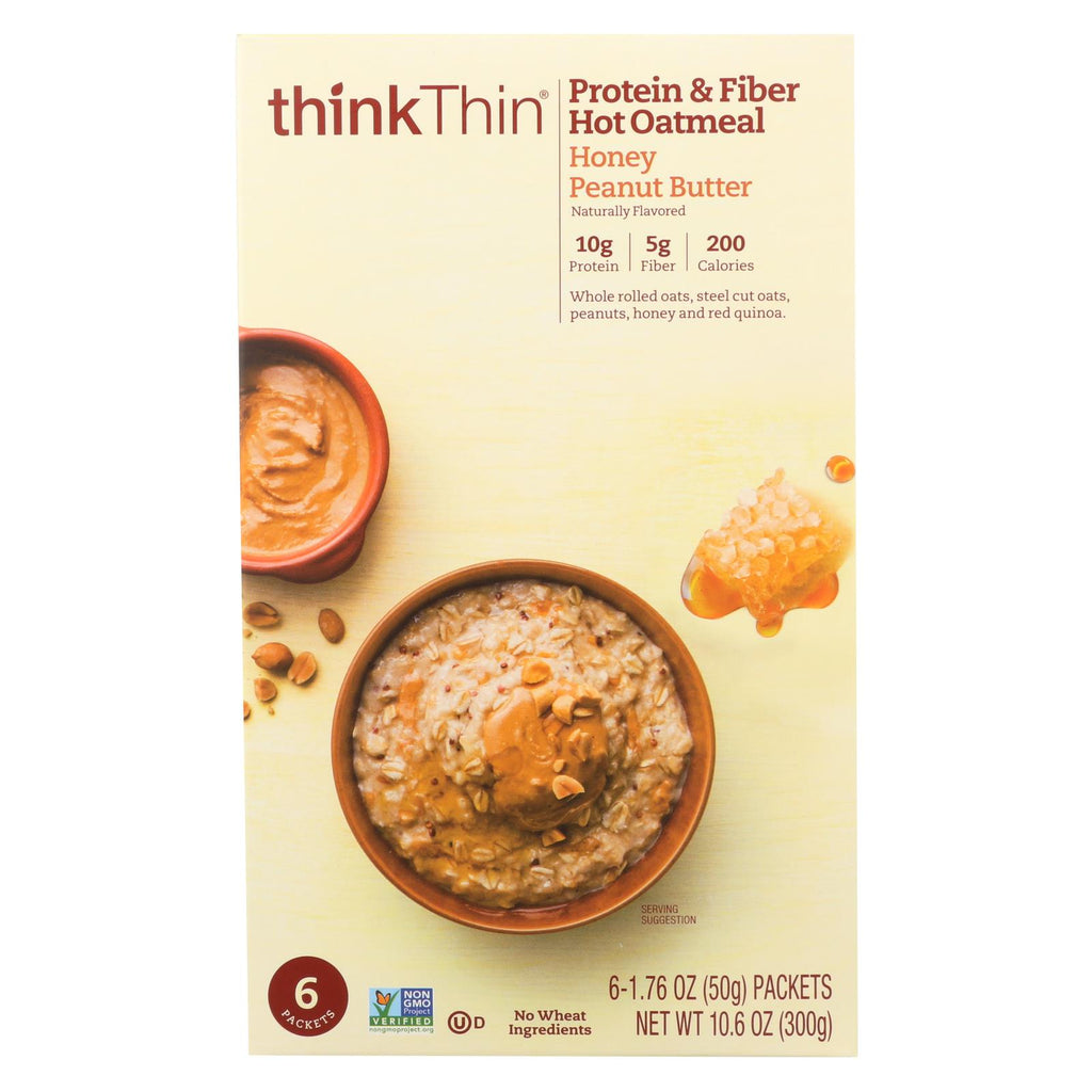 Think! Thin Protein And Fiber Oatmeal - Honey Peanut Butter - Case Of 6 - 6-1.76oz