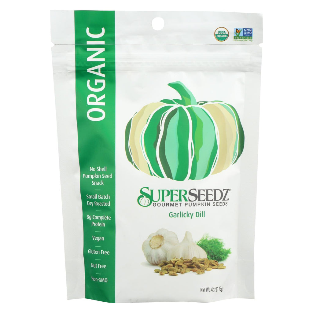 Superseedz Organic Pumpkin Seeds - Garlic Dill - Case Of 6 - 4 Oz