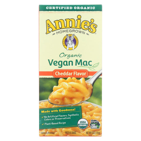 Annie's Homegrown Organic Macaroni & Cheese - Vegan Cheddar Flavored - Case Of 12 - 6 Oz