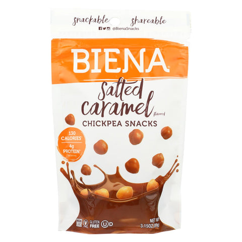 Biena Chickpea Snacks - Salted Caramel - Case Of 8 - 3.15 Oz.