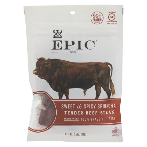 Epic - Jerky Bites - Sweet And Spicy Sriracha Tender Beef Steak - Case Of 8 - 2.5 Oz.