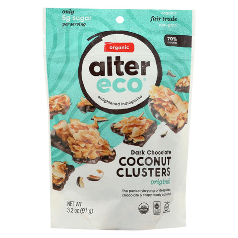 Alter Eco Americas Chocolate - Organic - Dark Chocolate Coconut Clusters - Case Of 12 - 3.2 Oz