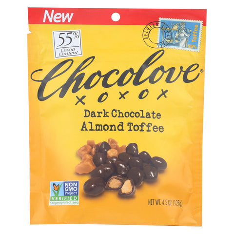 Chocolove Xoxox - Pouch - Dark Chocolate - Almond Toffee - Case Of 8 - 4.5 Oz