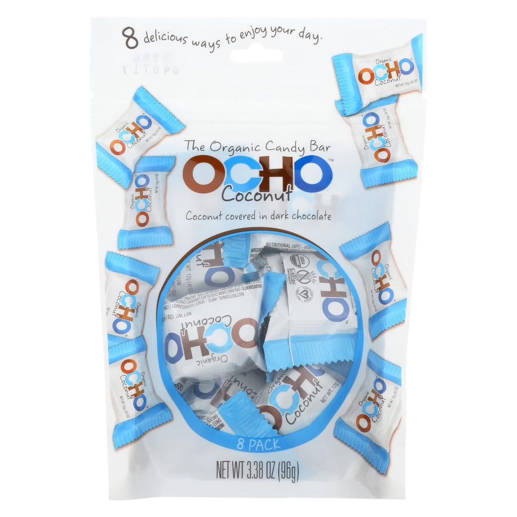 Ocho Candy - Organic Coconut Mini Bars - In Dark Chocolate - Case Of 12 - 3.5 Oz