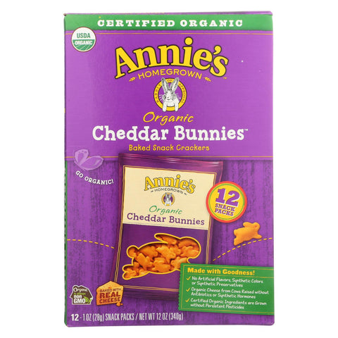 Annie's Homegrown Organic Bunny Cracker Snack Pack - Cheddar - Case Of 4 - 12-1 Oz