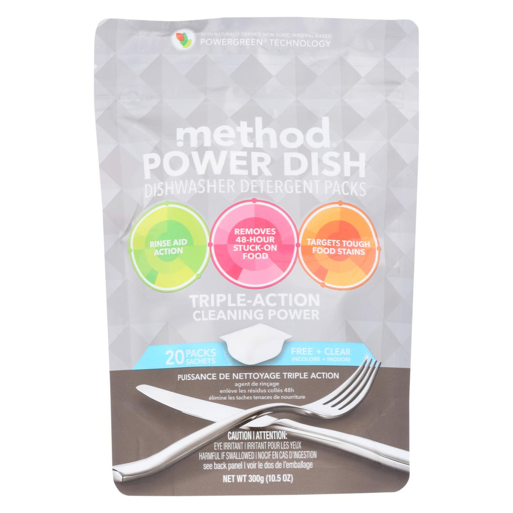 Method - Power Dish Dishwasher Detergent Packs - Free And Clear - 20 Packs - Case Of 6 - 10.5 Oz.