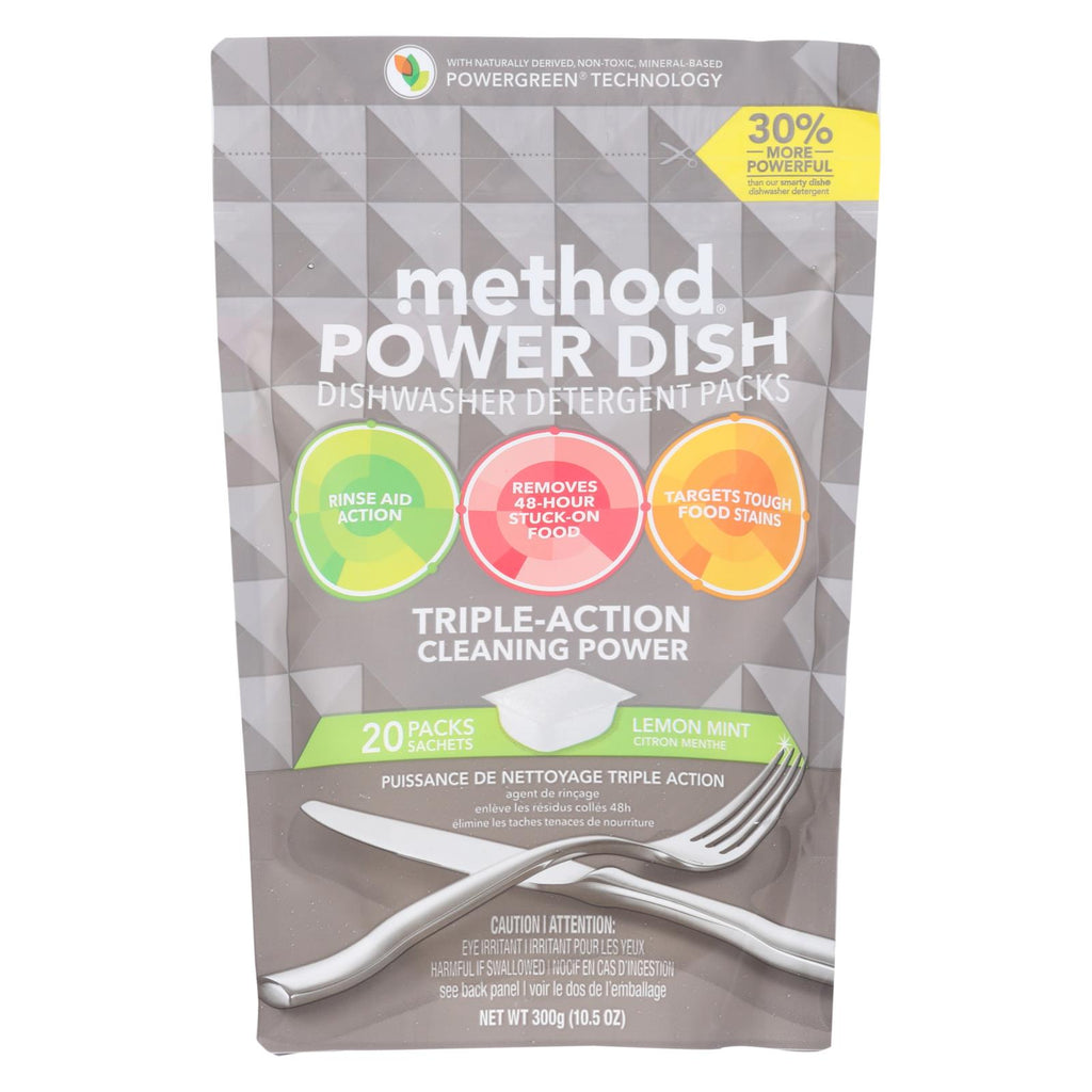 Method - Power Dish Dishwasher Detergent Packs - Lemon Mint - 20 Packs - Case Of 6 - 10.5 Oz.