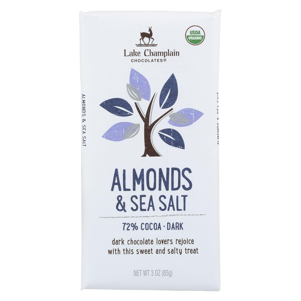 Lake Champlain Chocolates Chocolate Bar - Almonds & Sea Salt. 72% Cocoa, Dark. - Case Of 12 - 3 Oz.