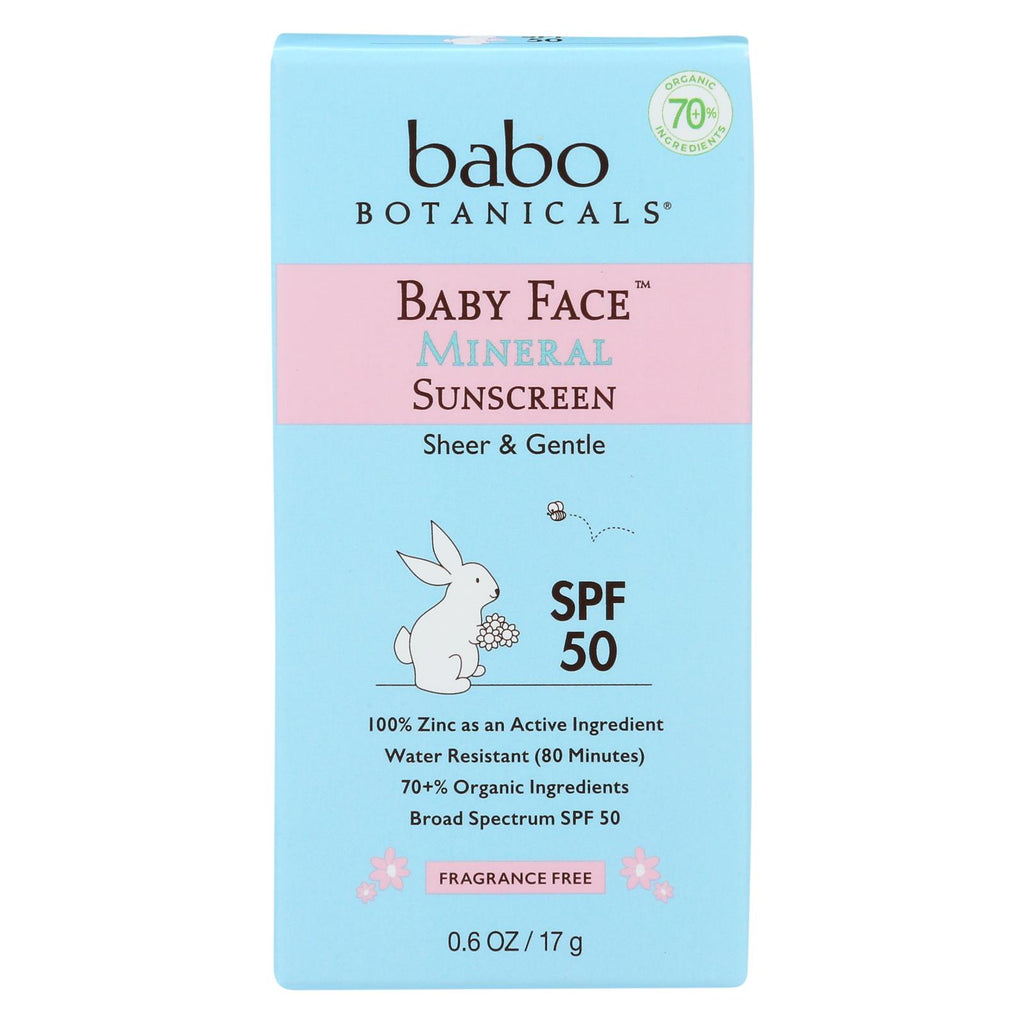 Babo Botanicals - Baby Face Mineral Sunscreen - Spf 50 - Case Of 6 - 0.6 Oz.