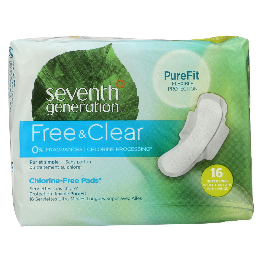 Seventh Generation - Free And Clear Pads - Super Long - Case Of 6 - 16 Count